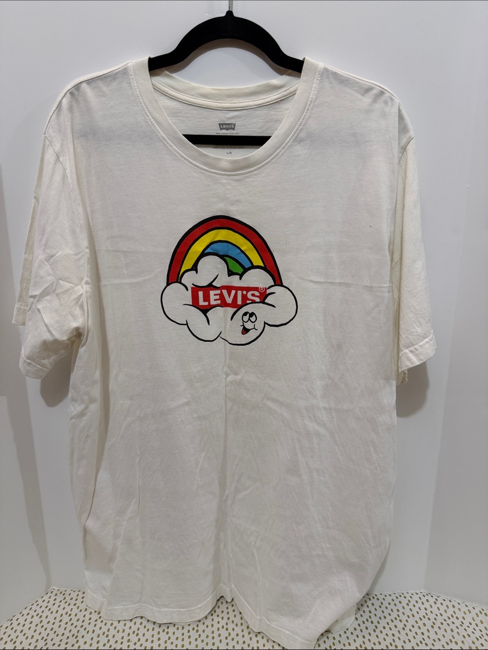 Levi's White Tee with Rainbow Cloud Graphic